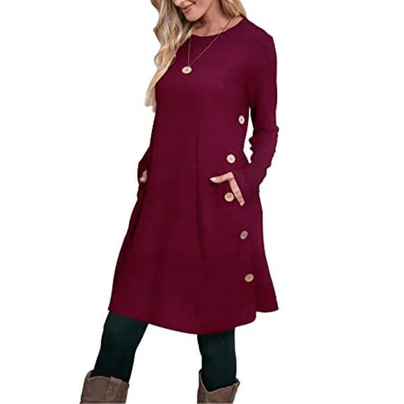 Ofeefan Dresses & Skirts - NWT Ofeefan XXL Red/Maroon/Burgundy Longsleeve Knit Dress w Buttons [0224]